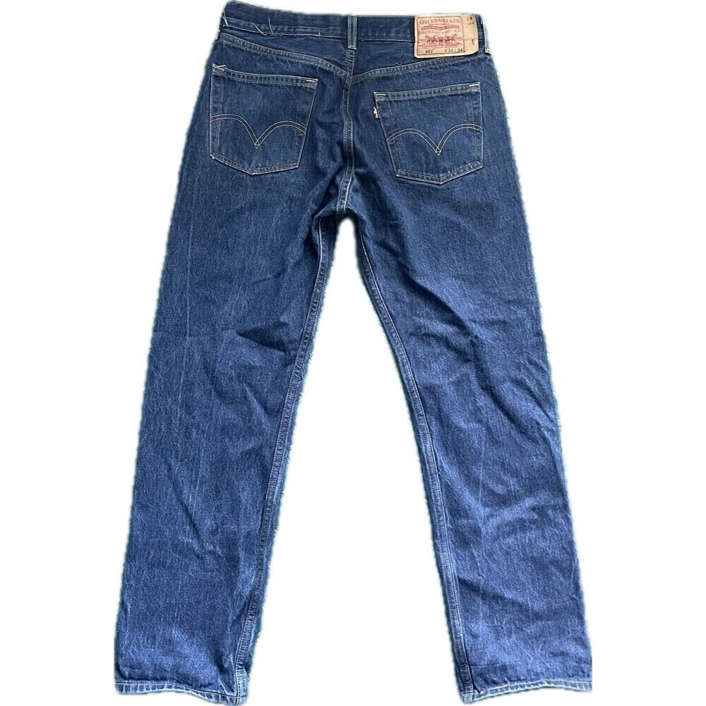 Levis 501 Jeans Mens 34x34 Blue Dark Wash Straight Leg Button Fly Modern